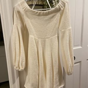 Puff Sleeve Off the Shoulder Sweater Dress